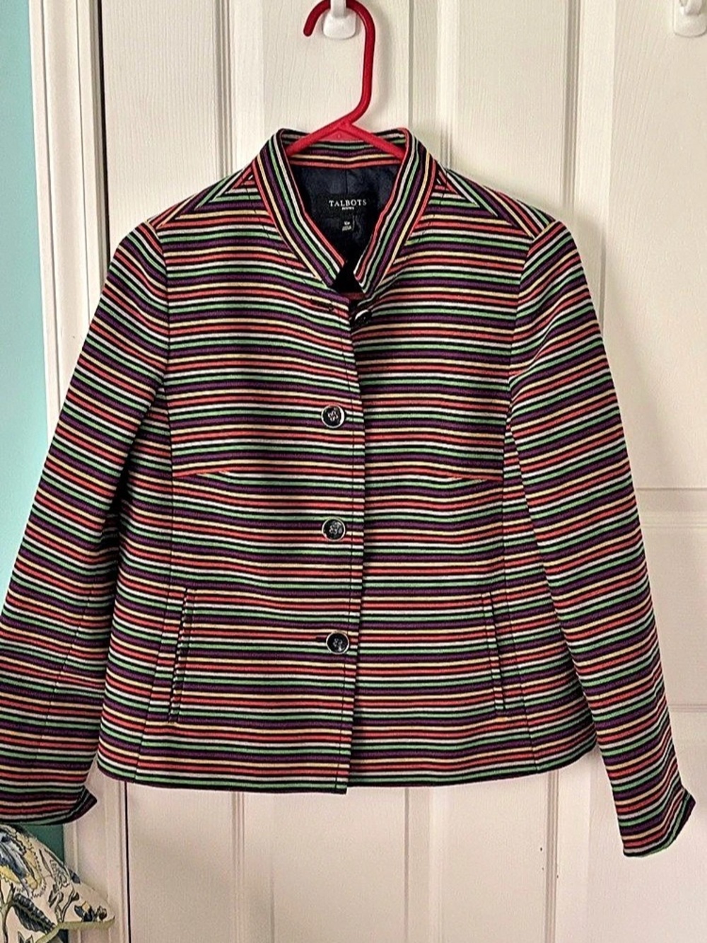 Talbots Rainbow Stripe Mandarin Collar Blazer Jacket Multicolor 10p chest 18”